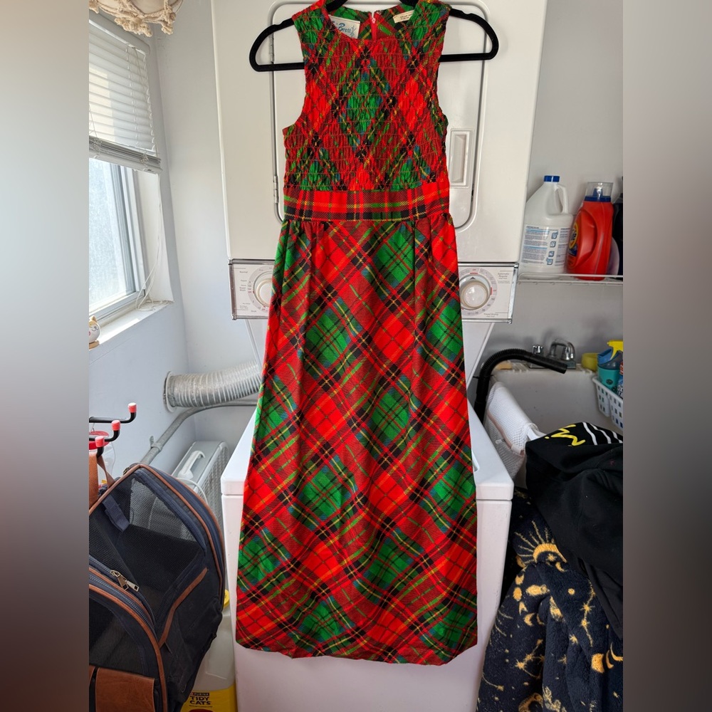 1950s Red and Green Plaid Maxi Dress